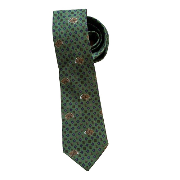 Valente Vintage Designer Silk Tie - Hunting Dog & Geometric Pattern - Picture 4 of 4